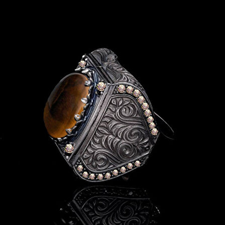 Kaplangözü Taşlı Oksitli Gümüş Erkek Yüzüık