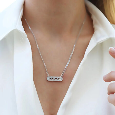 Msska Model Zirkon Taşlı Gümüş Kolye