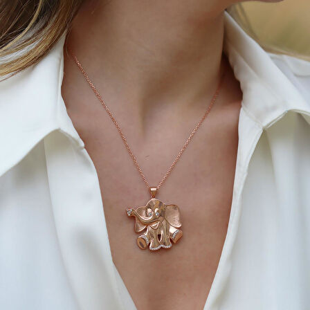 Fil Figürlü Rose Gold Gümüş Kolye