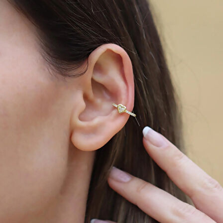 Kalp Zirkon Taşlı Cuff Gümüş Küpe