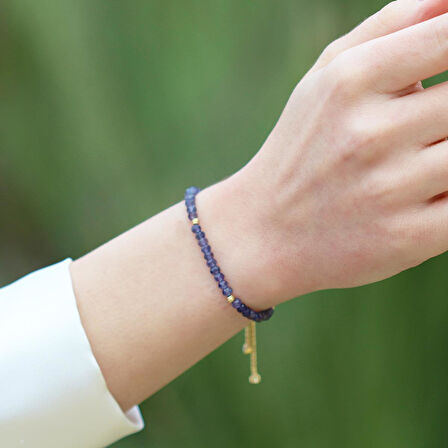 Safir Taşlı Asansörlü Gümüş Bileklik