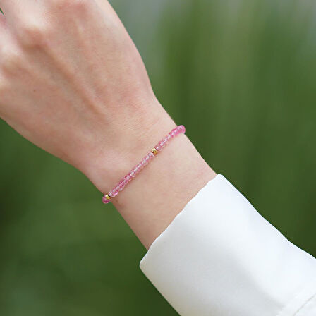 Pembe Kuvars Taşlı Asansörlü Gümüş Bileklik