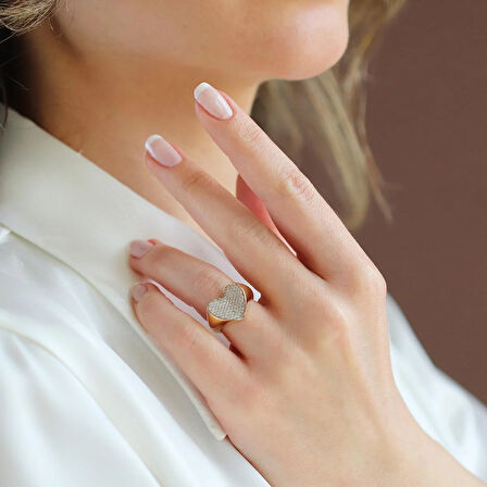 Kalpli Taşlı Ayarlanabilir Gold Gümüş Yüzük