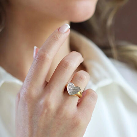 Kalpli Taşlı Ayarlanabilir Gold Gümüş Yüzük