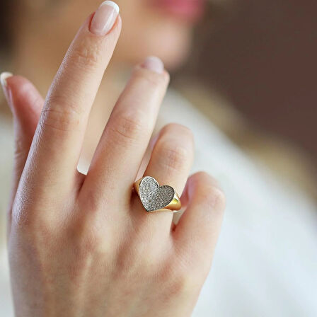 Kalpli Taşlı Ayarlanabilir Gold Gümüş Yüzük