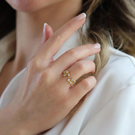 Taşlı Trend Ayarlanabilir Gold Gümüş Yüzük