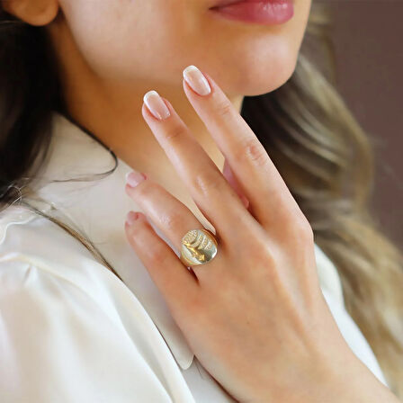 Apm Taşlı Gold Gümüş Yüzük