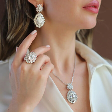 Okyanusun Kalbi Damla Sky Diamond Gümüş Set