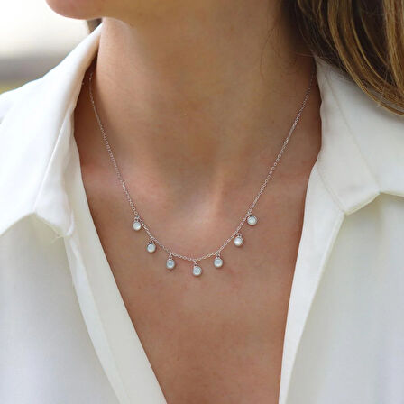 Sedef Taşlı Pul Trend Gümüş Kolye