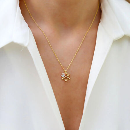 Kelebek Kar Tanesi Gold Gümüş Kolye