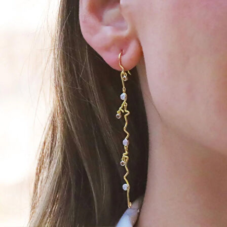 Renkli Taşlı Trend Gold Gümüş Küpe