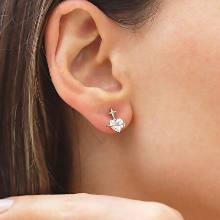 Kalp Mini Zirkon Taşlı Gümüş Küpe