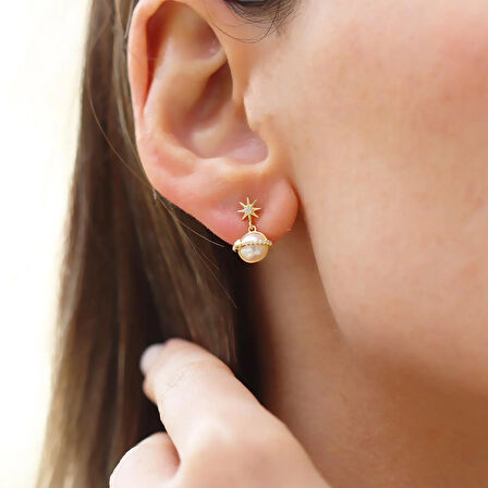 Mini İncili Kutup Yıldızı Gümüş Küpe