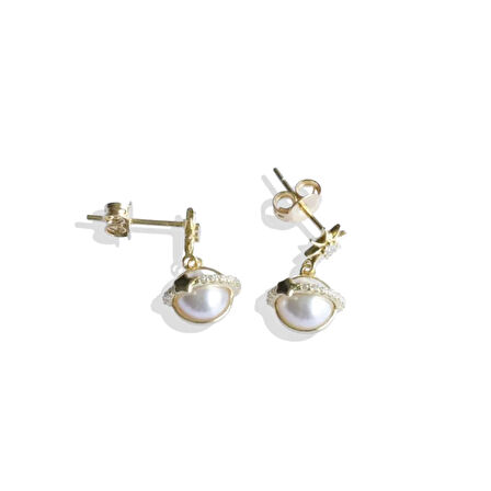 Mini İncili Kutup Yıldızı Gümüş Küpe