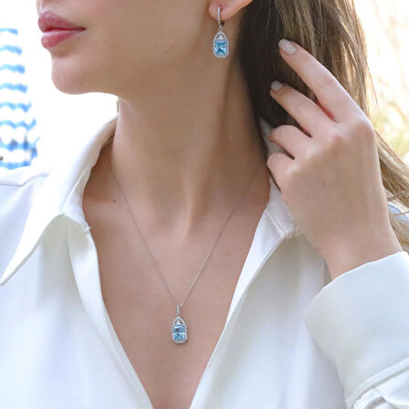 Aquamarin Taşlı Gümüş Set