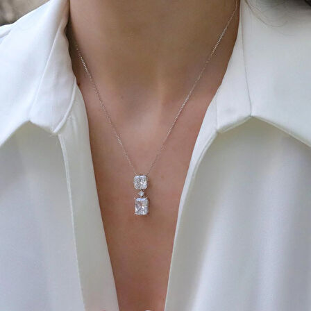 Prenses Kesim Zirkon Taşlı Gümüş Set