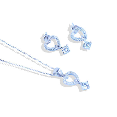 Kalpli Zirkon Taşlı Gümüş Set