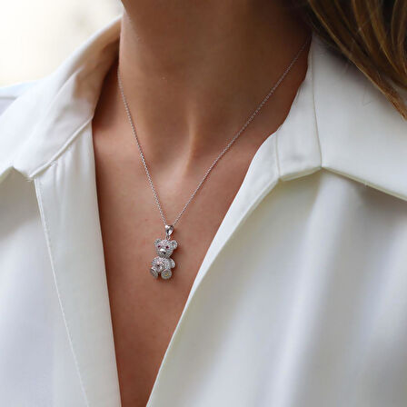 Bear Zirkon Taşlı Gümüş Kolye