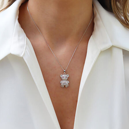 Bear Zirkon Taşlı Gümüş Kolye