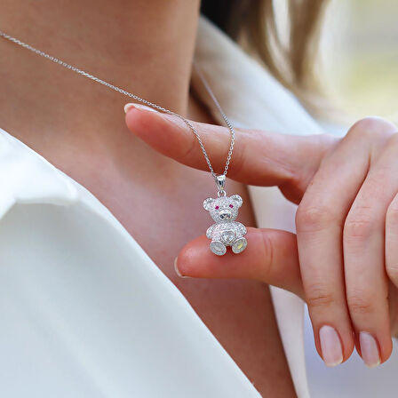 Bear Zirkon Taşlı Gümüş Kolye