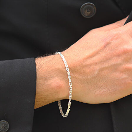 Kral Modeli 3mm Gümüş Erkek Bileklik