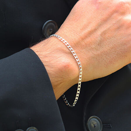 Kare Gurmet 3mm Gümüş Erkek Bileklik