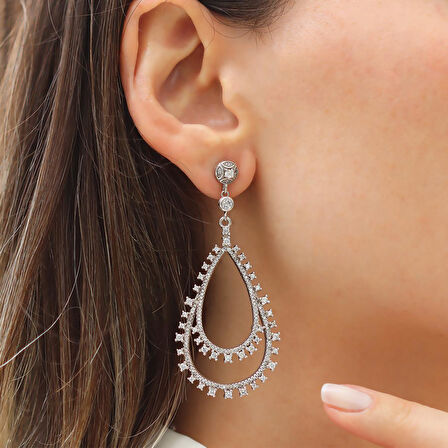 Damla Taşlı Işıltılı Gümüş Küpe