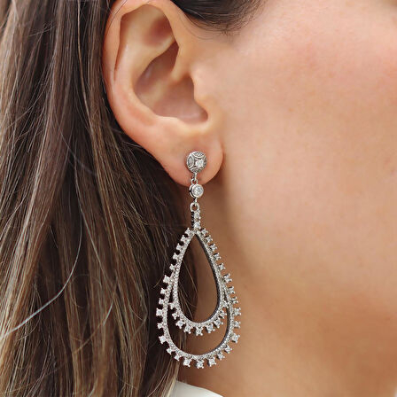 Damla Taşlı Işıltılı Gümüş Küpe