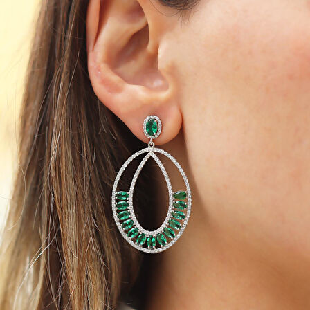 Yeşil Zirkon Taşlı Glamore Gümüş Küpe