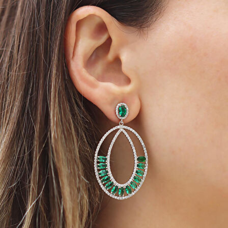 Yeşil Zirkon Taşlı Glamore Gümüş Küpe