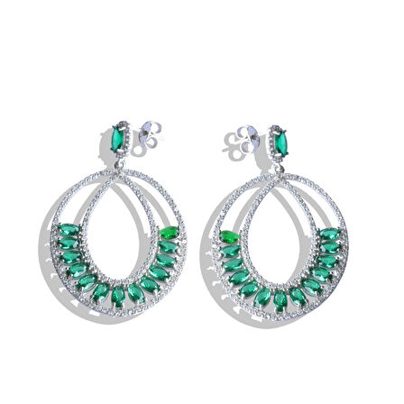 Yeşil Zirkon Taşlı Glamore Gümüş Küpe