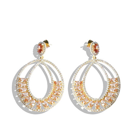 Sitrin Taşlı Glamore Gold Gümüş Küpe