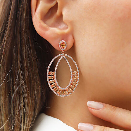 Sitrin Taşlı Glamore Rose Gold Gümüş Küpe