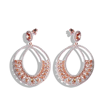 Sitrin Taşlı Glamore Rose Gold Gümüş Küpe