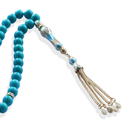 Turkuaz Doğaltaşlı Gold Gümüş Tesbih