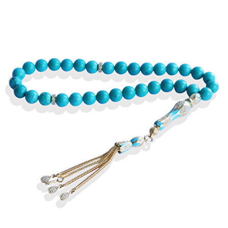 Turkuaz Doğaltaşlı Gold Gümüş Tesbih