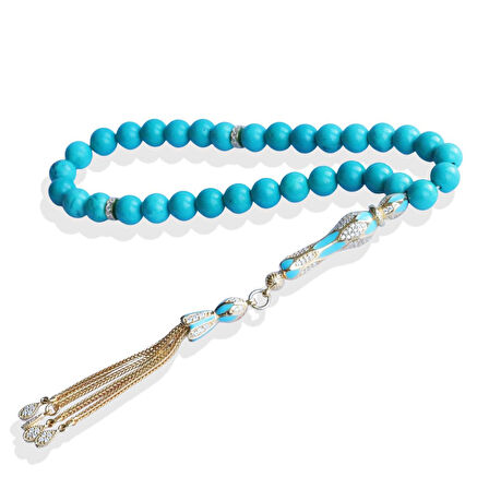 Turkuaz Doğaltaşlı Gold Gümüş Tesbih