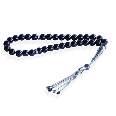 Onix Doğaltaşlı Gümüş Tesbih