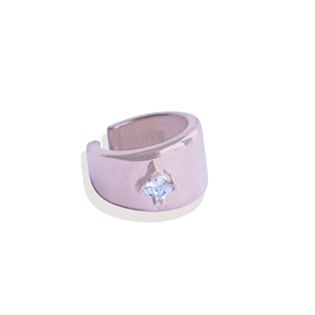 Kare Taşlı Rose Gold Gümüş Cuff Küpe