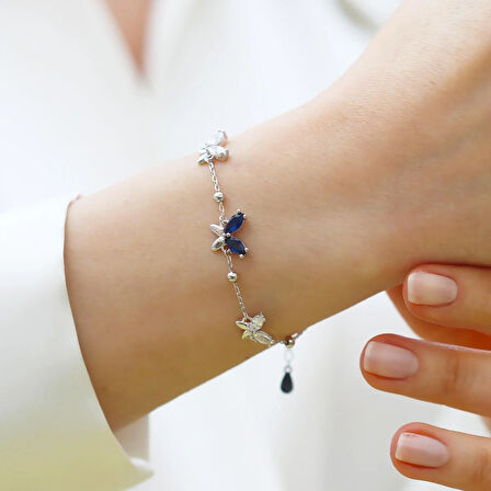 Zirkon Taşlı Kelebek Modeli Gümüş Bileklik