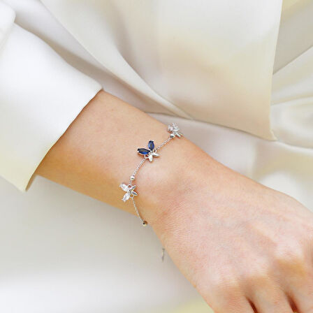 Zirkon Taşlı Kelebek Modeli Gümüş Bileklik