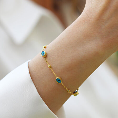 Elips Camgöz Gold Gümüş Bileklik