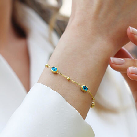 Elips Camgöz Gold Gümüş Bileklik