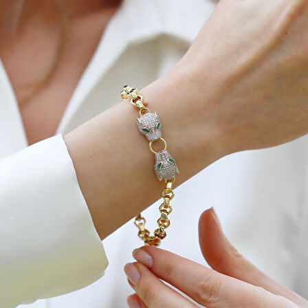 Kaplan Başlı Hallow Gold Gümüş Bileklik