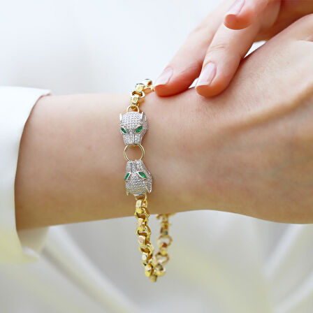 Kaplan Başlı Hallow Gold Gümüş Bileklik