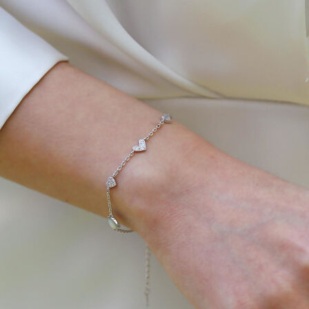 Kalp Sedef Taşlı Gümüş Bileklik