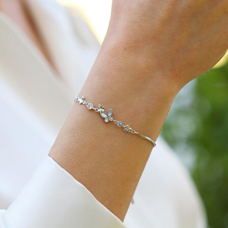 Mini Kelebek Sedefli Gümüş Bileklik