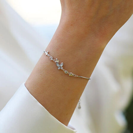 Mini Kelebek Sedefli Gümüş Bileklik