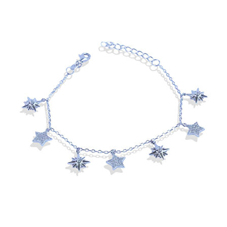 Zirkon Taşlı Sallantı Yıldız Gümüş Bileklik