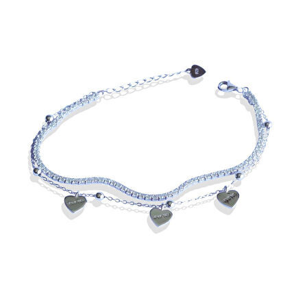 Love Üçlü Kalpli Zirkon Taşlı Gümüş Bileklik